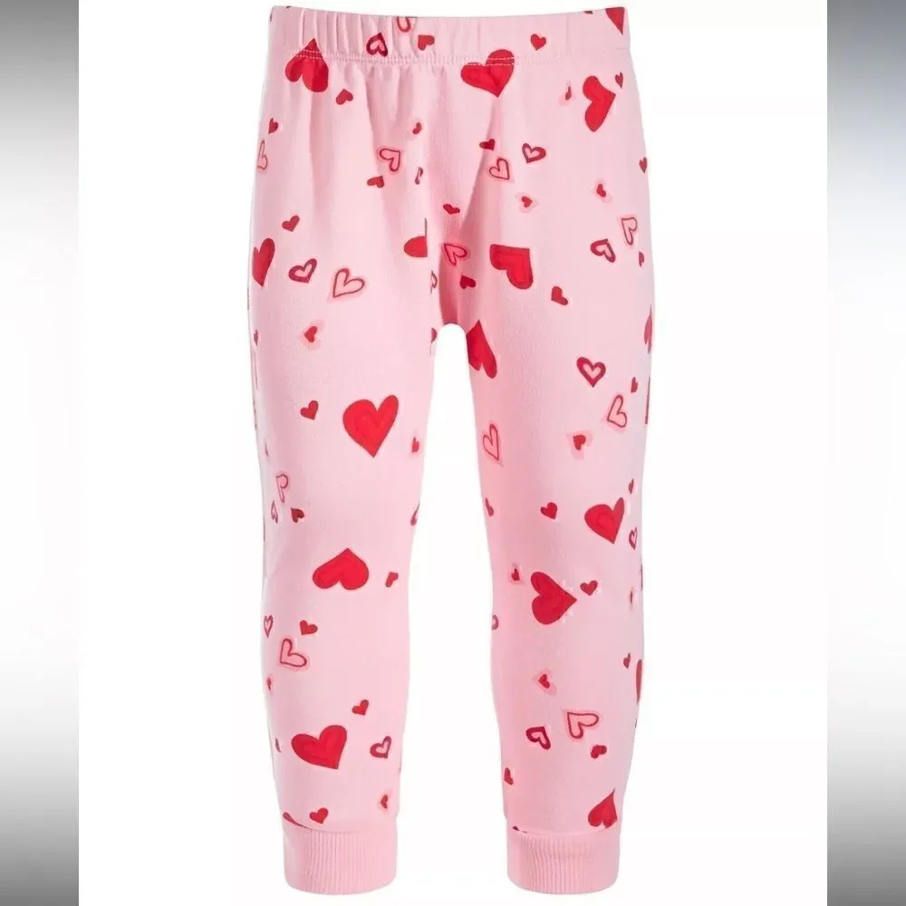 New First Impressions Baby Girls Floating Love Joggers,Pink, red 18-24M